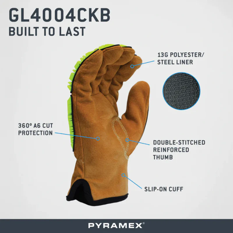 Pyramex® Hi Vis Impact Rated Pigskin Driver Gloves - GL4004CKB - Image 3